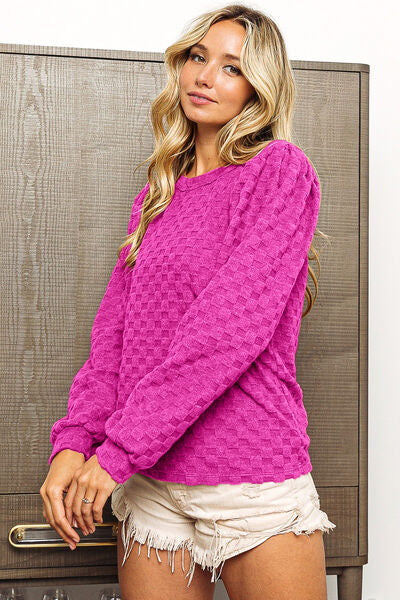 BiBi Round Neck Brushed Checker Top - Brand BiBi *