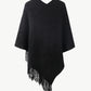 One Size Pearl Trim V-Neck Fringe Hem Poncho