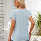Eyelet Round Neck Petal Sleeve T-Shirt