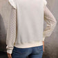 V-Neck Ruffle Trim Long Sleeve Sweatshirt
