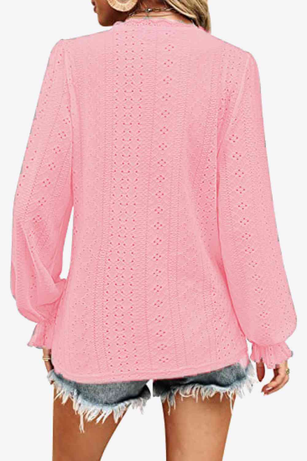 FULL SIZE Eyelet V-Neck Flounce Sleeve Blouse