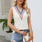 Contrast Full Size V-Neck Eyelet Tank