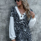 Leopard Decorative Button V-Neck Top