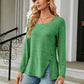 Full Size Square Neck Long Sleeve Slit T-Shirt