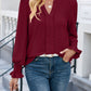 Eyelet Notched Flounce Sleeve Blouse