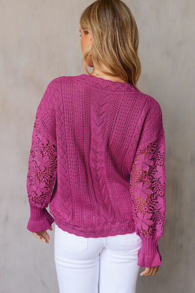 Isabella Openwork Lantern Sleeve Dropped Shoulder Sweater