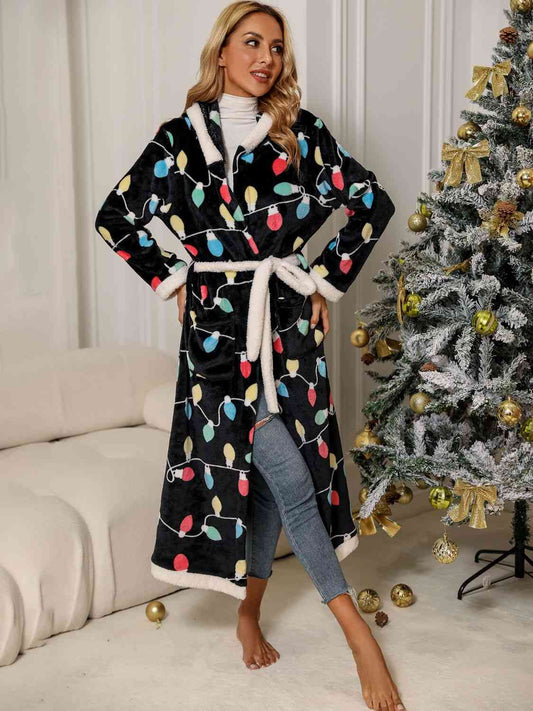 Full Size Tie Waist Hooded Robe