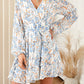 Printed Surplice Balloon Sleeve Mini Dress