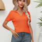 Cable-Knit Johnny Collar Short Sleeve Knit Top