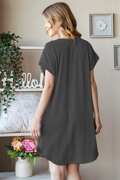 Heimish Full Size Ribbed Round Neck Short Sleeve Tee Dress *