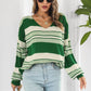 ZELDAlea Striped V-Neck Dropped Shoulder Sweater