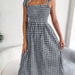 Frill Plaid Square Neck Midi Dress