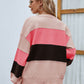 Color Block Button Up Lantern Sleeve Cardigan