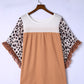 Plus Size Printed Color Block Ruffled Blouse