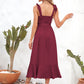 Square Neck Tie Strap Midi Dress