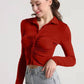 Ruched Button Up Long Sleeve T-Shirt