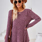 Hannah Mea Ribbed Buttoned Round Neck Slit T-Shirt