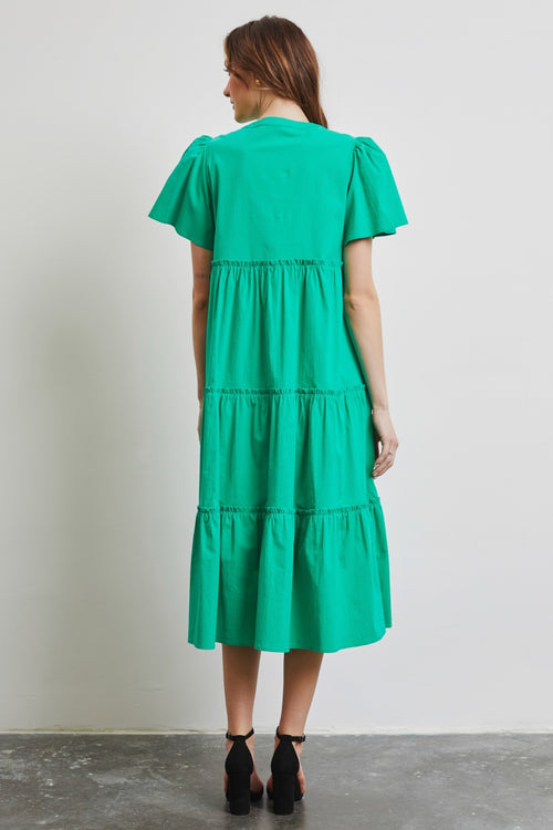 HEYSON Full Size Cotton Poplin Ruffled Tiered Midi Dress *