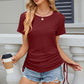 Eyelet Round Neck Short Sleeve T-Shirt