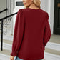 Round Neck Smocked Flounce Sleeve Blouse