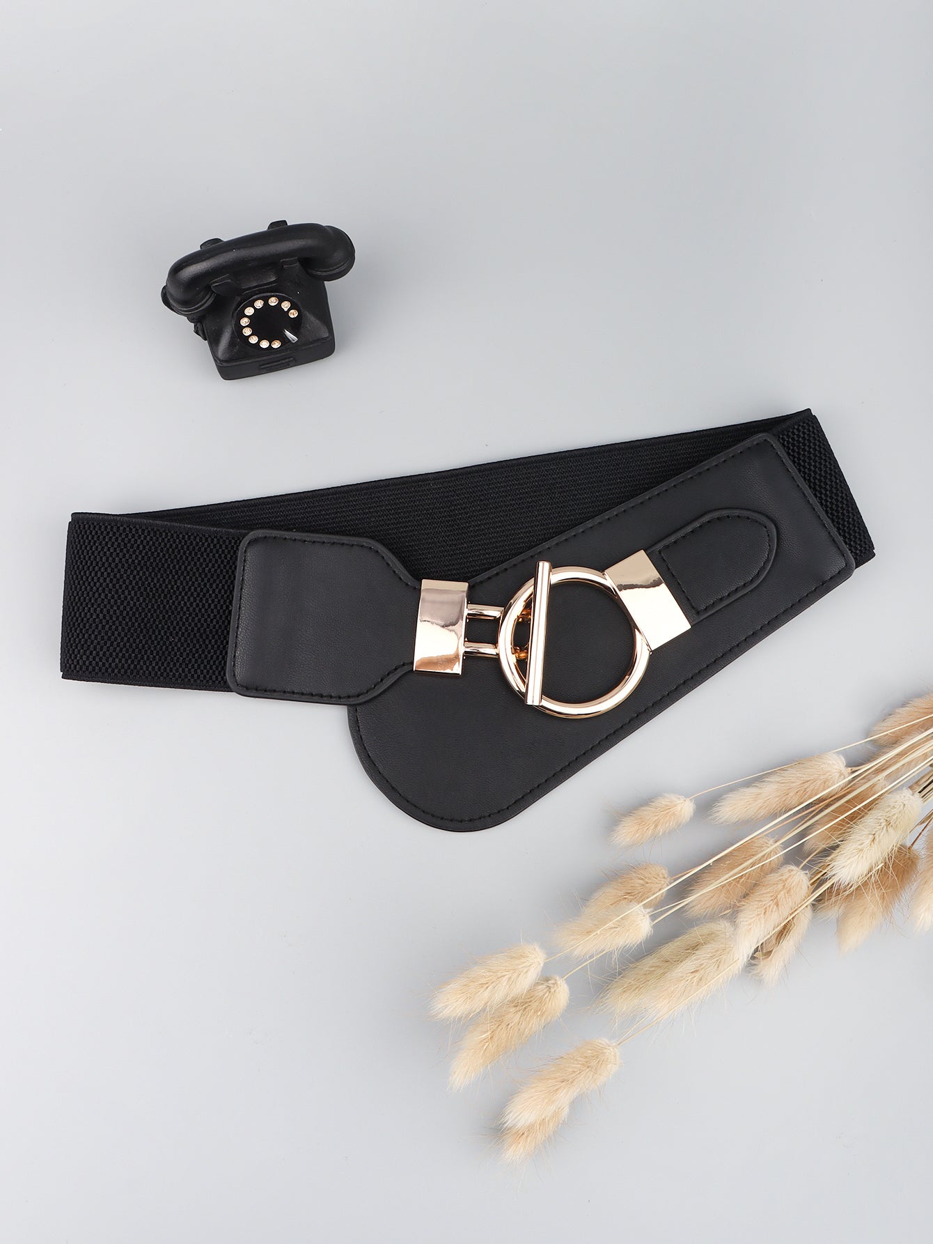 Women's PU Elastic Wide Belt with Alloy Buckle