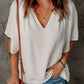 Gathered Detail Notched Neck Flutter Sleeve Top