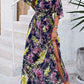 Printed Tied Half Sleeve Slit Dress