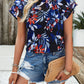 Printed Ruffled Mock Neck Blouse