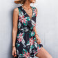 Women's Printed Zip Detail Belted Sleeveless Dress