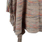 One Size Round Neck Fringe Detail Sleeve Poncho