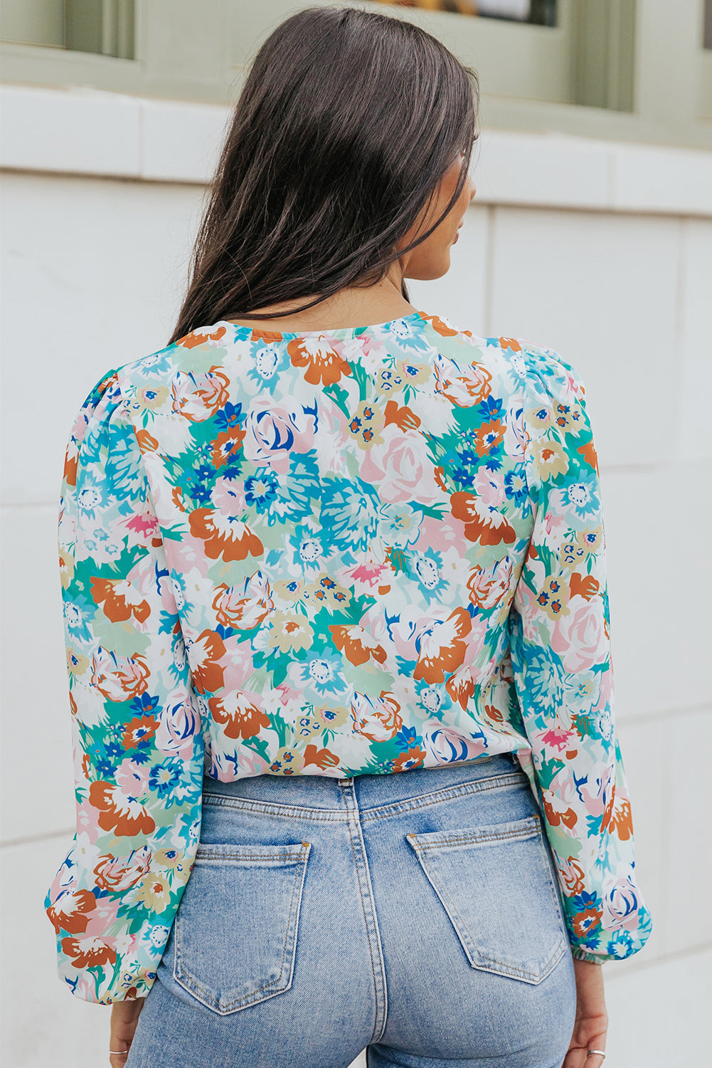 Women's Floral Long Balloon Sleeve Blouse