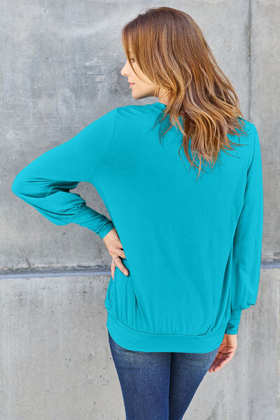 Basic Bae Full Size V-Neck Lantern Sleeve Blouse *