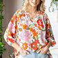 Floral Notched Neck Balloon Sleeve Blouse