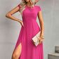 Tie Back Cutout Round Neck Split Hot Pink Dress