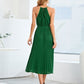 Pleated Spaghetti Strap Tie Waist Midi Dress