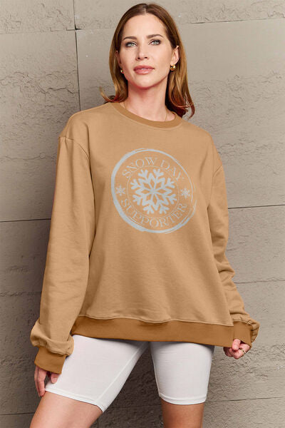 Simply Love SEASONAL THEMED Full Size SNOW DAY SUPPORTER Round Neck Sweatshirt