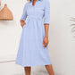 KeenLinear Plaid Collared Neck Midi Dress