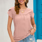 Eyelet Round Neck Short Sleeve T-Shirt