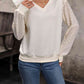 V-Neck Ruffle Trim Long Sleeve Sweatshirt