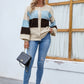 Color Block Button Up Lantern Sleeve Cardigan