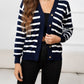 Beauteous Striped Dropped Shoulder V-Neck Knit Top