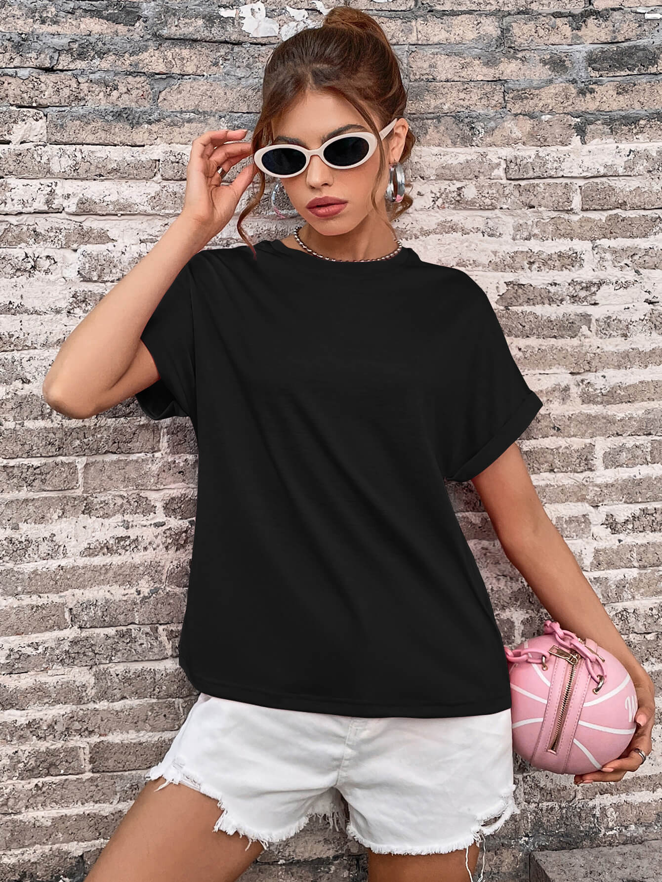 Round Neck Cuffed Sleeve T-Shirt