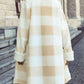 Adrien Planet Beige Full Size Plaid Button Down Coat with Pockets