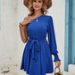 Tied Single Shoulder Lantern Sleeve Dress