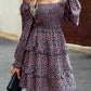 Smocked Flounce Sleeve Ruffled Dress