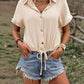 Drawstring Button Up Short Sleeve Blouse