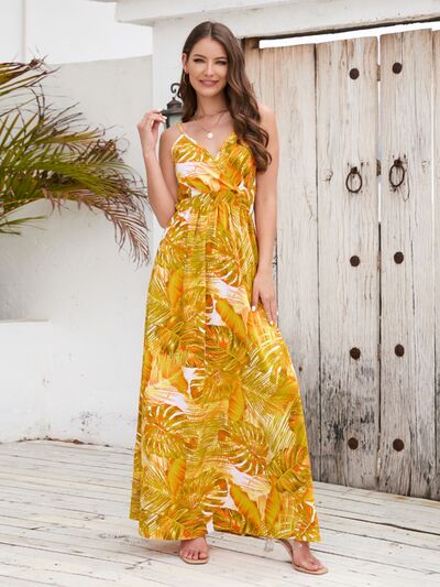 Printed Surplice Spaghetti Strap Dress