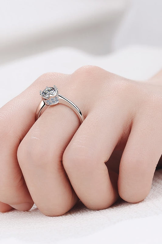 Women's 1 Carat Moissanite Rhodium-Plated Solitaire Ring