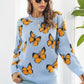 TrendiStyles Butterfly Pattern Round Neck Dropped Shoulder Sweater 🦋