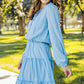 Frill Tie Neck Balloon Sleeve Dress